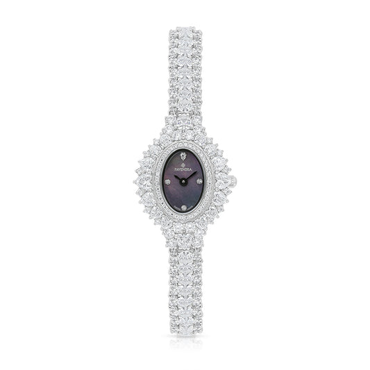 Stainless Steel 316 Watch Embedded With White Zircon - BLACK MOP DIAL