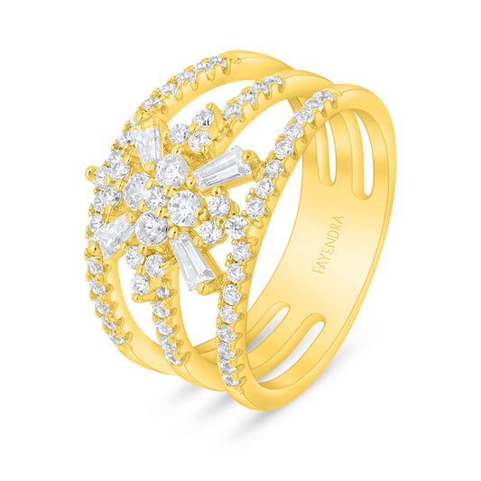 Sterling Silver 925 Ring Golden Plated Embedded With White Zircon
