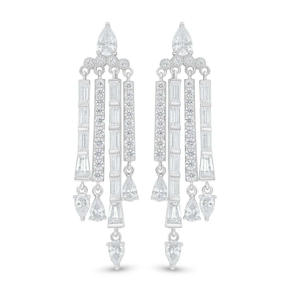 Sterling Silver 925 Earring Rhodium Plated Embedded With White Zircon