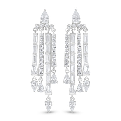 Sterling Silver 925 Earring Rhodium Plated Embedded With White Zircon