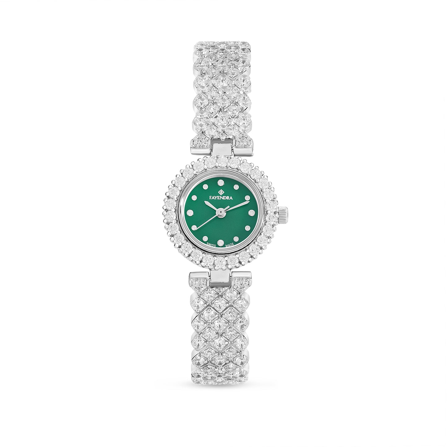 Stainless Steel 316L Watch Silver Color Embedded With White Zircon - GREEN MOP DIAL