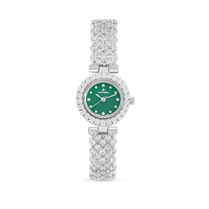 Stainless Steel 316L Watch Silver Color Embedded With White Zircon - GREEN MOP DIAL