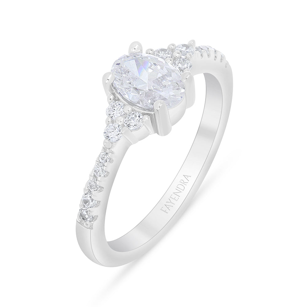 Sterling Silver 925 Ring Rhodium Plated Embedded With White Zircon