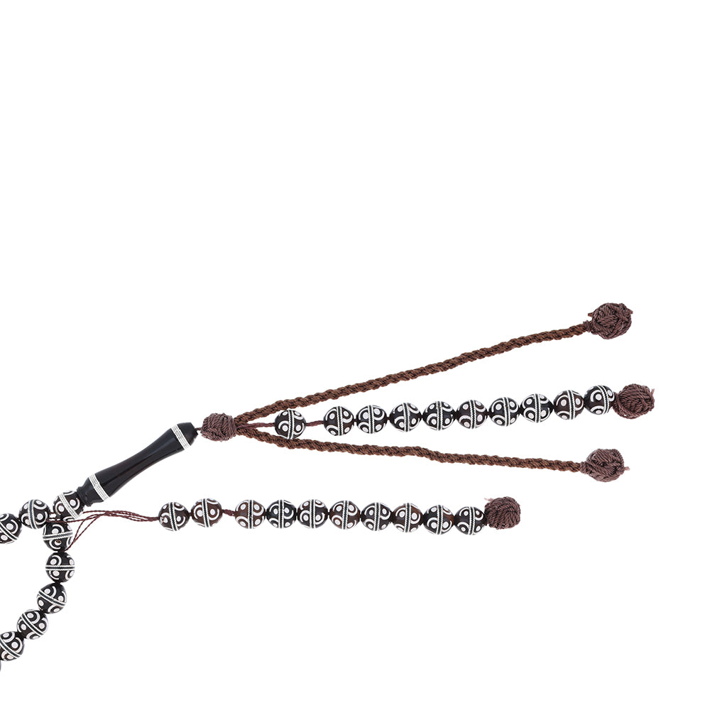 Rosary 100 Kuk 8 mm , Hand Inlaid Round Braided Silver And White Enamel African Style, with Two Counters