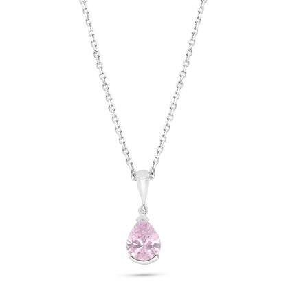 Sterling Silver 925 Necklace Rhodium Plated Embedded With Pink Zircon
