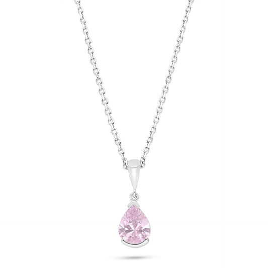 Sterling Silver 925 Necklace Rhodium Plated Embedded With Pink Zircon