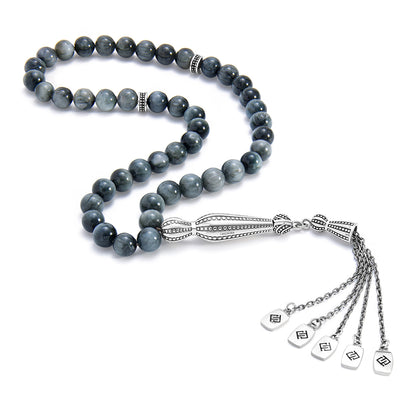 Rosary 45 Embedded With Eagle Eye Bead 7-8 mm Sterling Silver 925 Oxidized Set LOGO