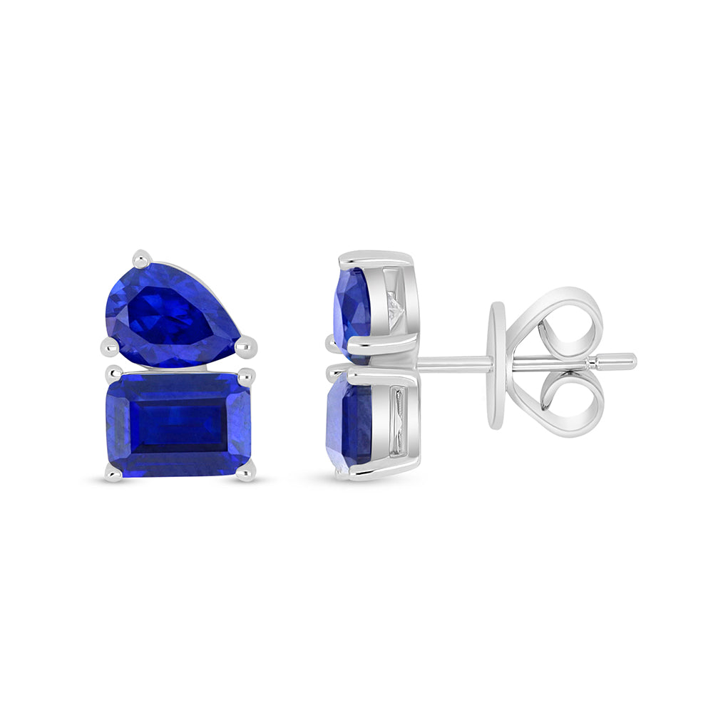 Sterling Silver 925 Earring Rhodium Plated Embedded With Sapphire Corundum