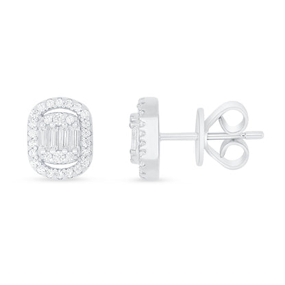 Sterling Silver 925 Earring Rhodium Plated Embedded With White Zircon