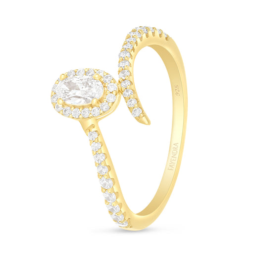 Sterling Silver 925 Ring Golden Plated Embedded With White Zircon
