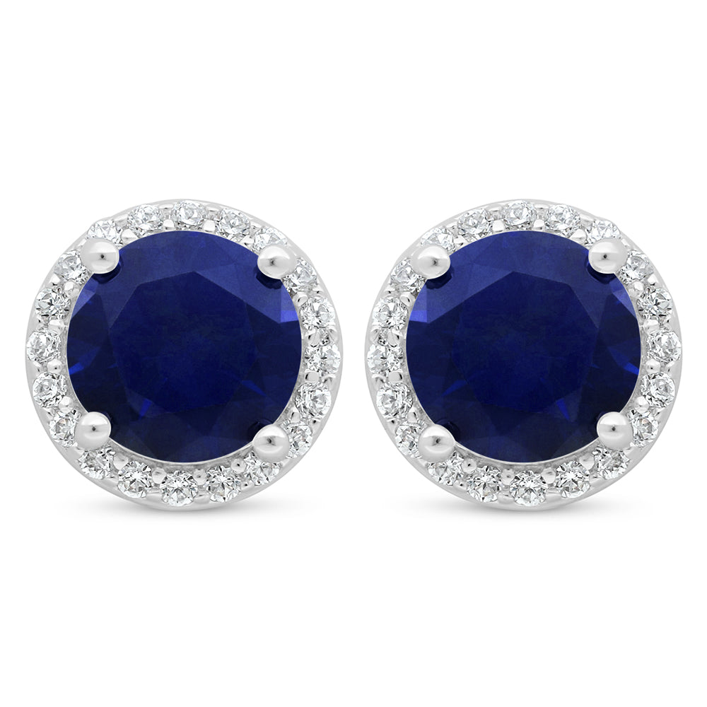 Sterling Silver 925 Earring Rhodium Plated Embedded With Sapphire Corundum And White Zircon