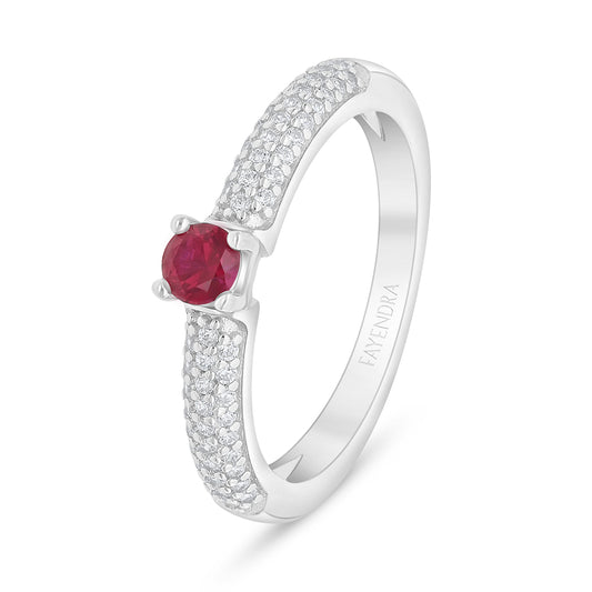 Sterling Silver 925 Ring Rhodium Plated Embedded With Ruby Corundum And White Zircon