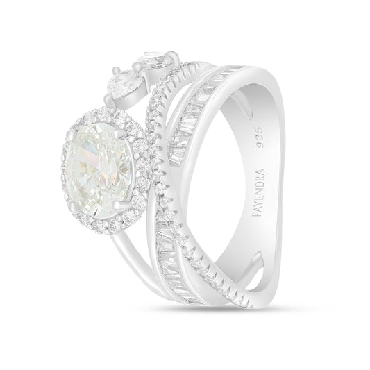Sterling Silver 925 Ring Rhodium Plated Embedded With Diamond Zircon And White Zircon
