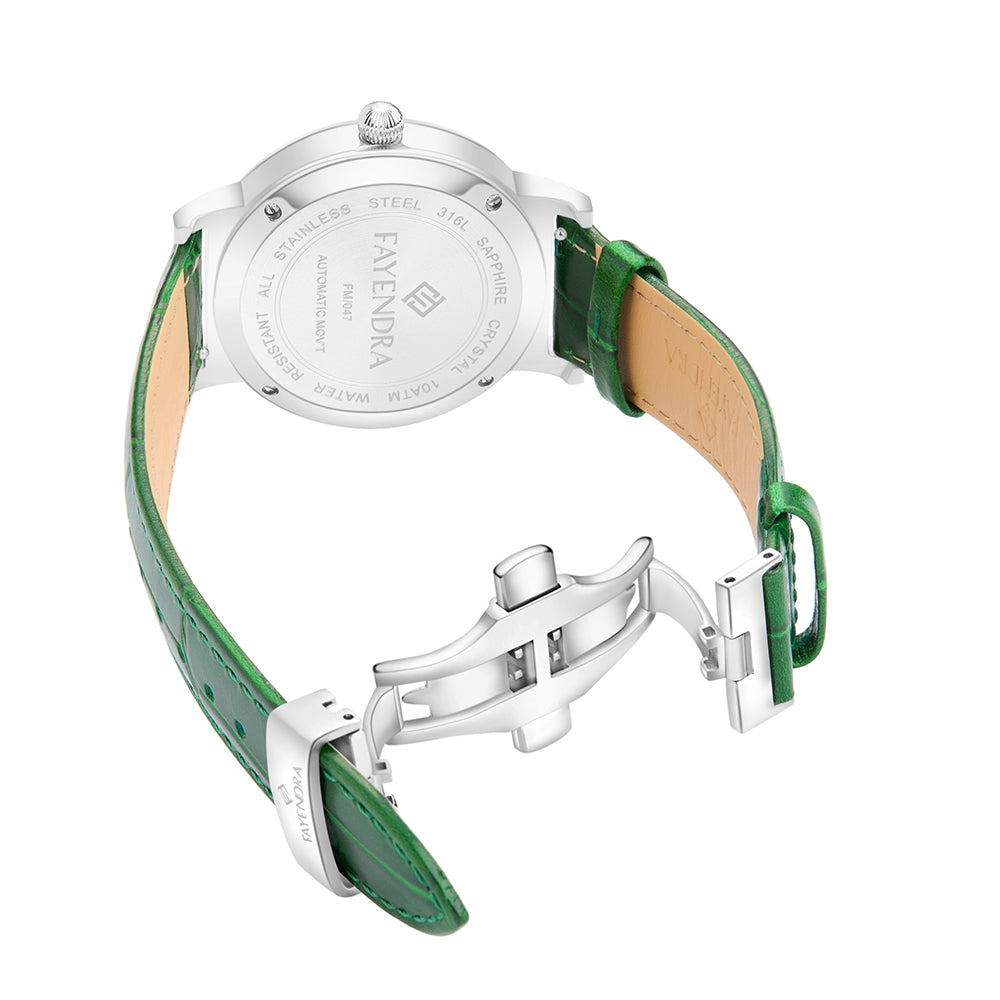 Stainless Steel 316 Watch Silver Color Green Leather For Men - GREEN MOP DIAL