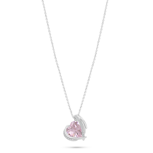 Sterling Silver 925 Necklace Rhodium Plated Embedded With Pink Zircon And White Zircon