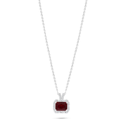 Sterling Silver 925 Necklace Rhodium Plated Embedded With Ruby Corundum And White Zircon