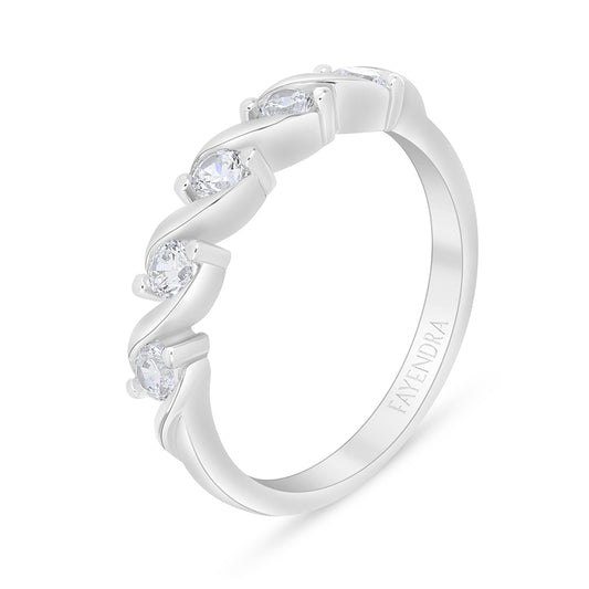Sterling Silver 925 Ring Rhodium Plated Embedded With White Zircon