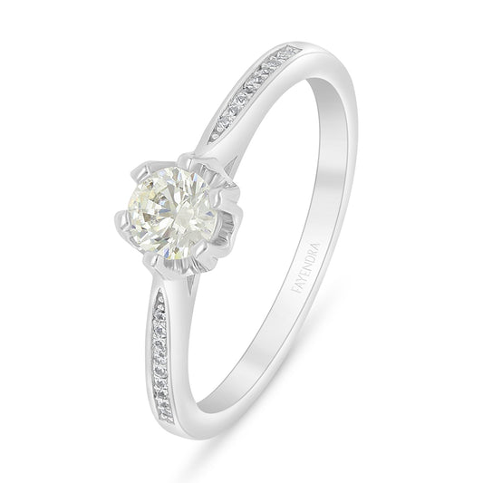 Sterling Silver 925 Ring Rhodium Plated Embedded With Diamond Zircon And White Zircon