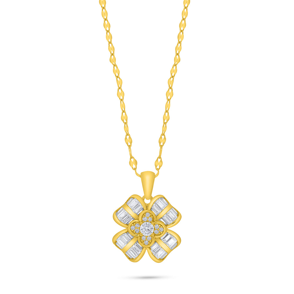 Sterling Silver 925 Necklace Golden Plated Embedded With White Zircon