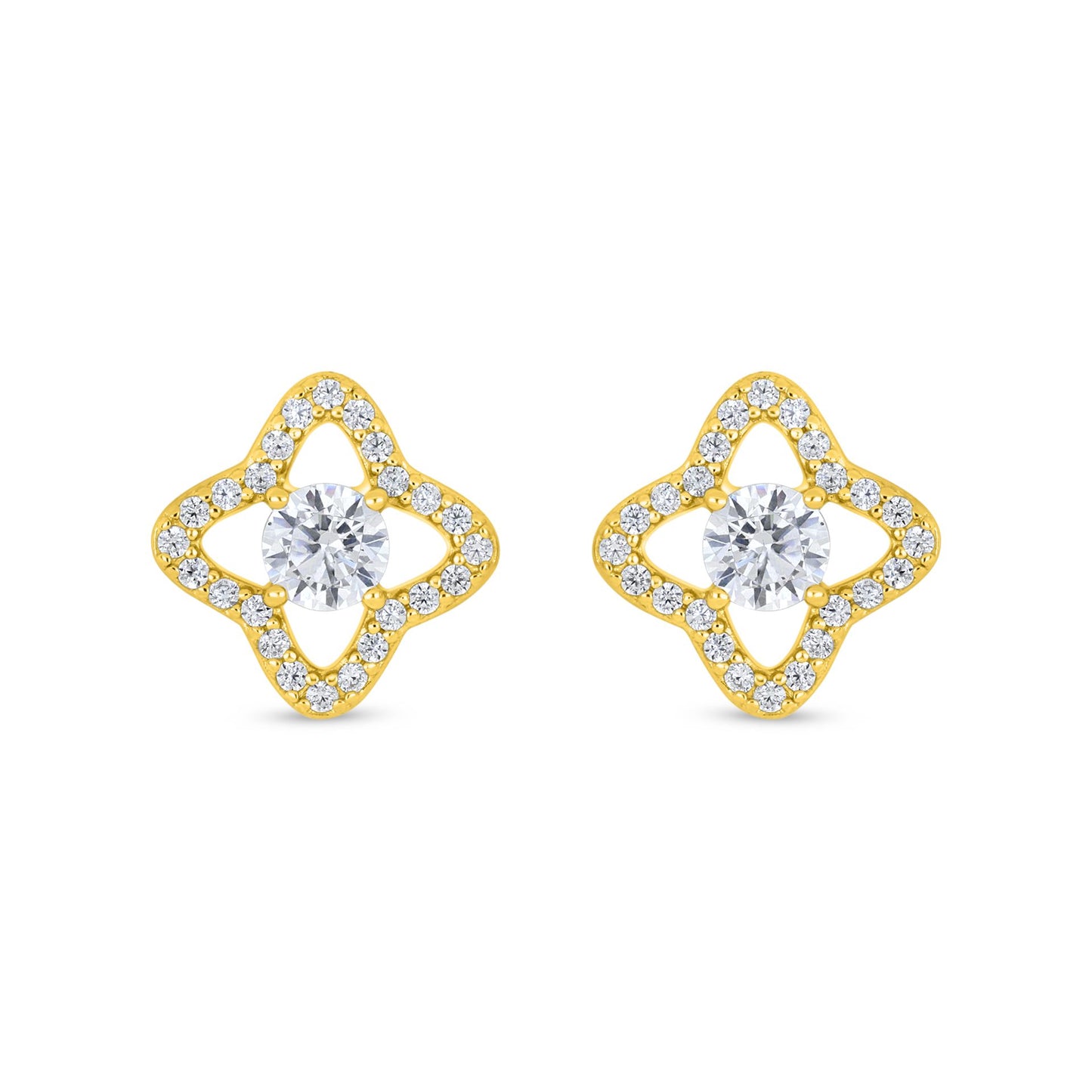 Sterling Silver 925 Earring Golden Plated Embedded With White Zircon