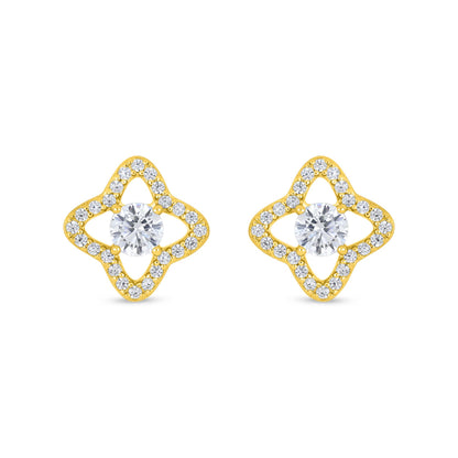 Sterling Silver 925 Earring Golden Plated Embedded With White Zircon