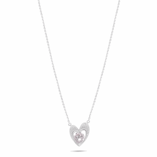 Sterling Silver 925 Necklace Rhodium Plated Embedded With Pink Zircon And White Zircon
