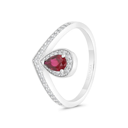 Sterling Silver 925 Ring Rhodium Plated Embedded With Ruby Corundum And White CZ