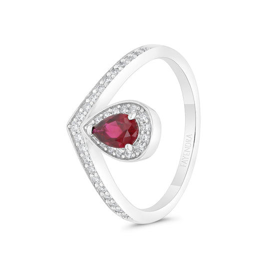 Sterling Silver 925 Ring Rhodium Plated Embedded With Ruby Corundum And White CZ