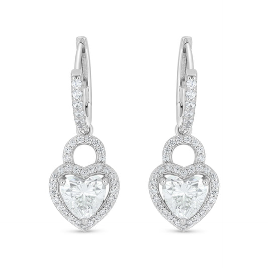 Sterling Silver 925 Earring Rhodium Plated Embedded With White Zircon