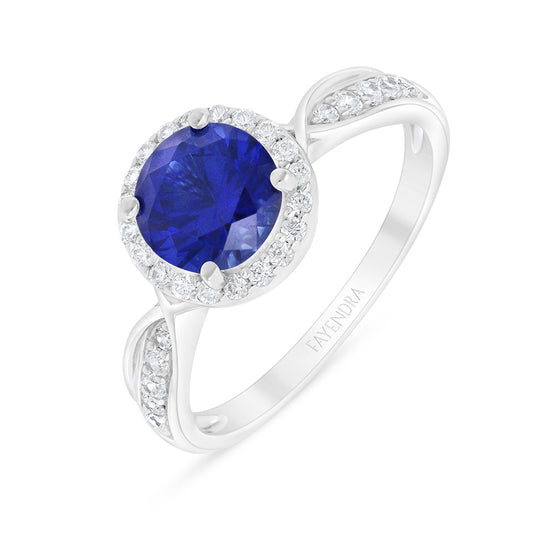 Sterling Silver 925 Ring Rhodium Plated Embedded With Sapphire Corundum And White Zircon