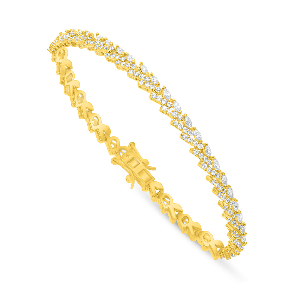 Sterling Silver 925 Bracelet Golden Plated Embedded With White Zircon