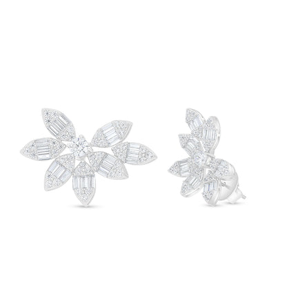 Sterling Silver 925 Earring Rhodium Plated Embedded With White Zircon