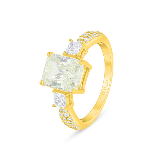 Sterling Silver 925 Ring Golden Plated Embedded With Diamond Zircon And White Zircon