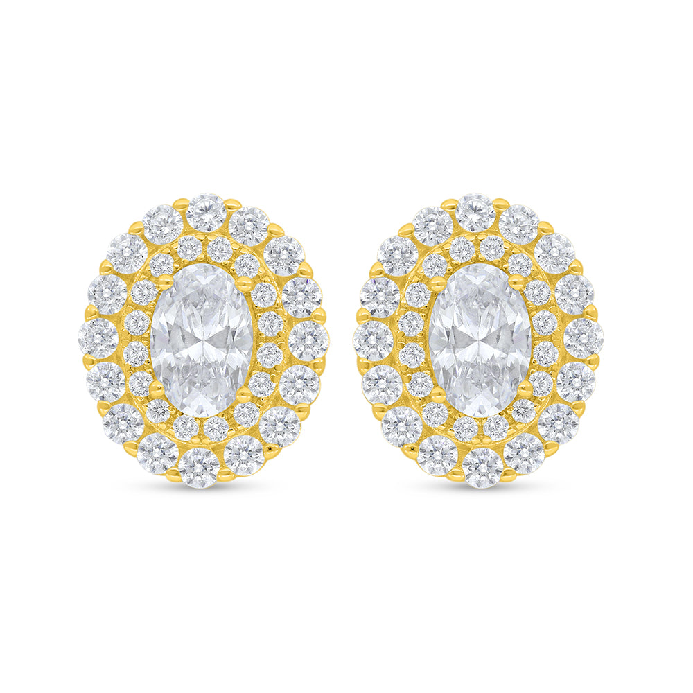 Sterling Silver 925 Earring Golden Plated Embedded With White Zircon