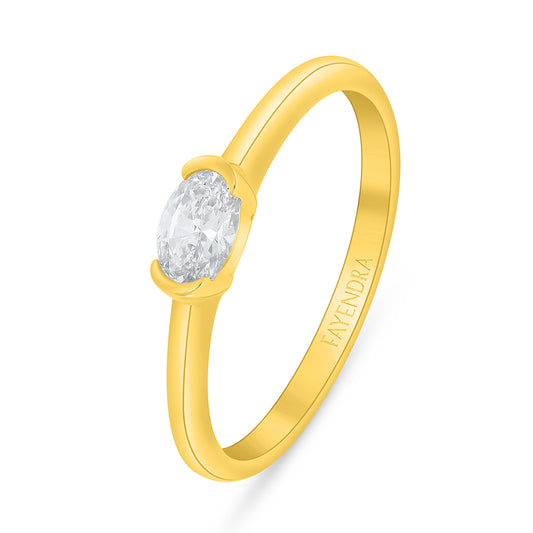 Sterling Silver 925 Ring Golden Plated Embedded With White Zircon
