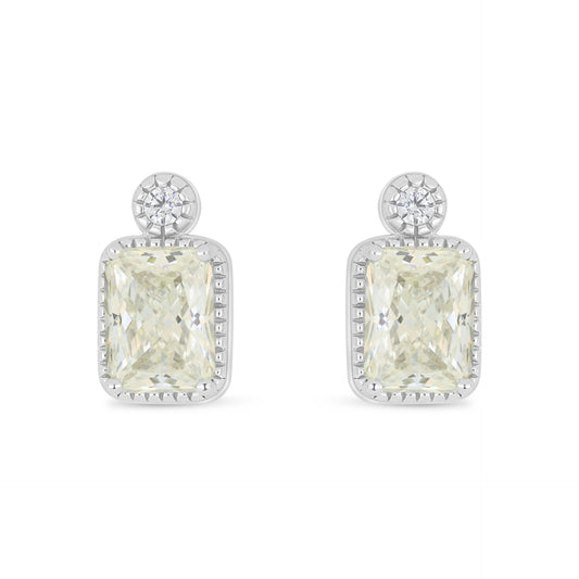 Sterling Silver 925 Earring Rhodium Plated Embedded With Diamond Zircon And White Zircon