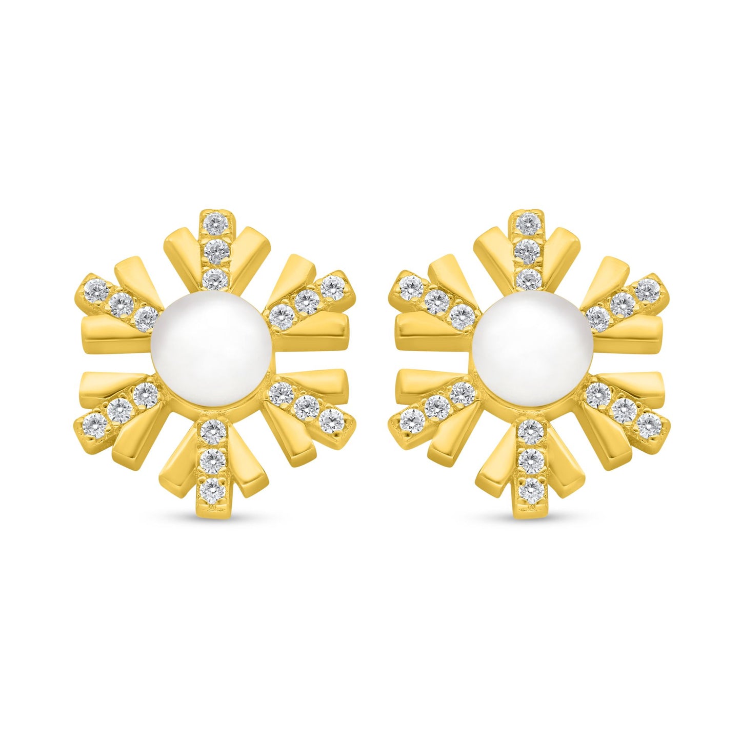 اقراط من الفضة الخالصة عيار 925 مطلية ذهبي مرصعة لولو ابيض طبيعي و فص ابيض