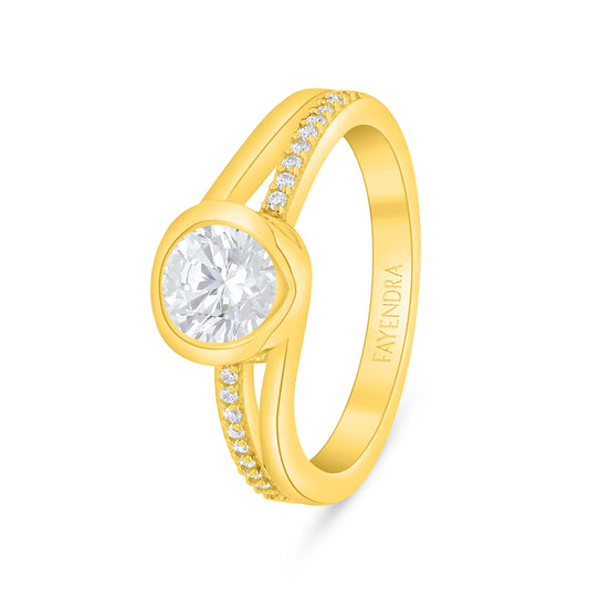 Sterling Silver 925 Ring Golden Plated Embedded With White Zircon