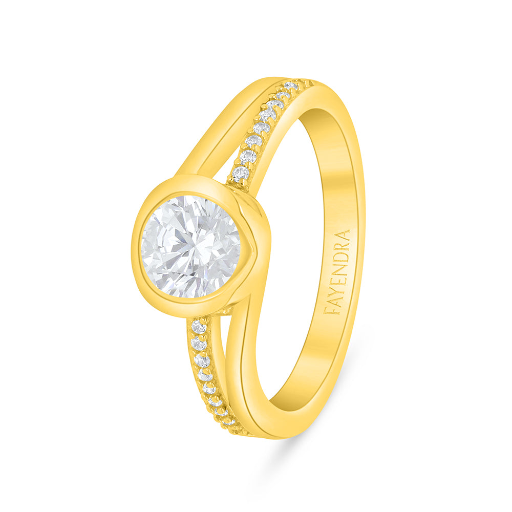 Sterling Silver 925 Ring Golden Plated Embedded With White Zircon