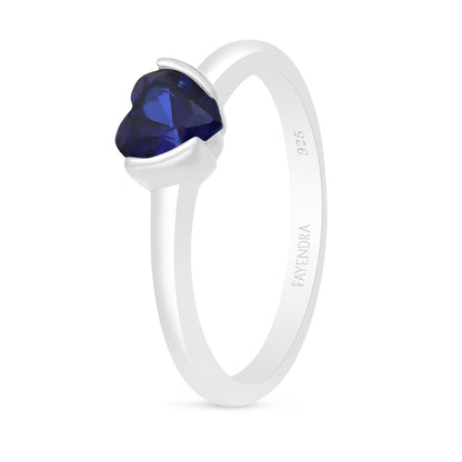 Sterling Silver 925 Ring Rhodium Plated Embedded With Sapphire Corundum
