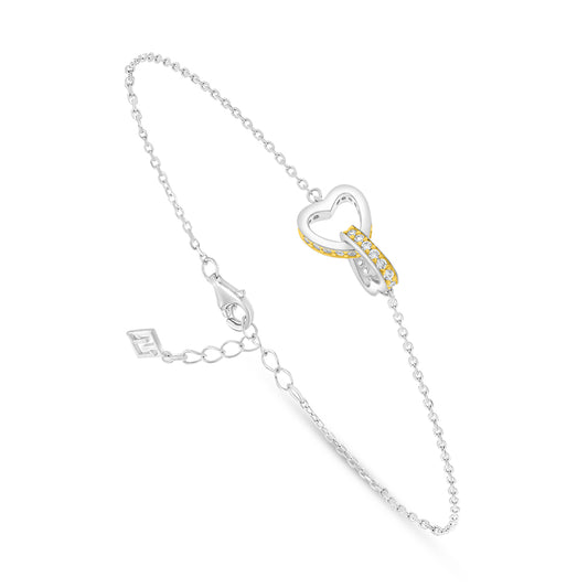 Sterling Silver 925 Bracelet Rhodium And Golden Plated Embedded With White Zircon