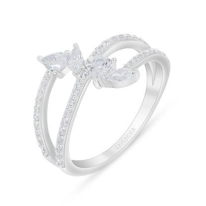 Sterling Silver 925 Ring Rhodium Plated Embedded With White Zircon