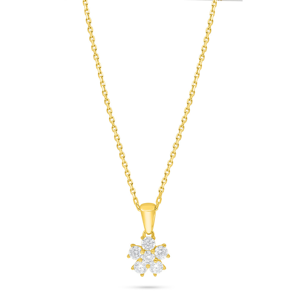 Sterling Silver 925 Necklace Golden Plated Embedded With Diamond Zircon And White Zircon