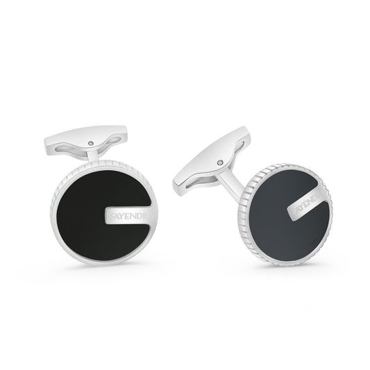 كبك ستانلس ستيل لون فضي و احجار عقيق اسود طبيعي عيار L316