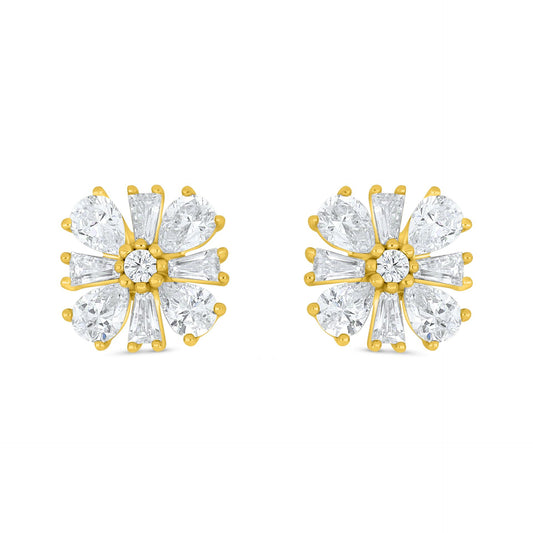 Sterling Silver 925 Earring Golden Plated Embedded With White Zircon