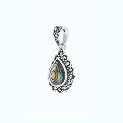 Sterling Silver 925 Pendant Embedded With Natural Blue Shell And Marcasite Stones
