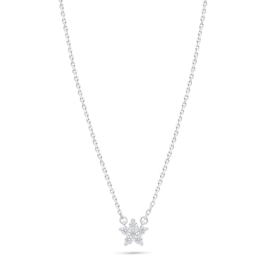 Sterling Silver 925 Necklace Rhodium Plated Embedded With White Zircon