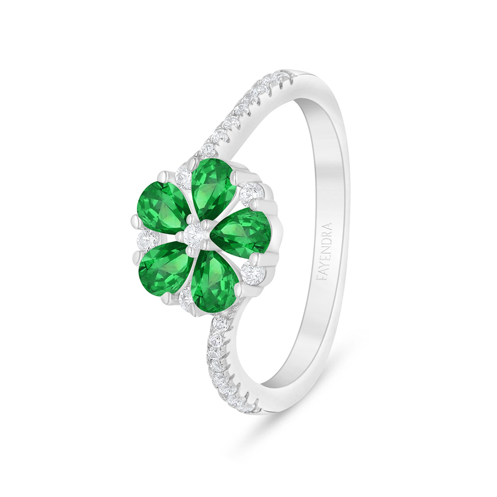 خاتم من الفضة الخالصة عيار 925 مطلي روديوم مرصع زركون زمردي و فص ابيض