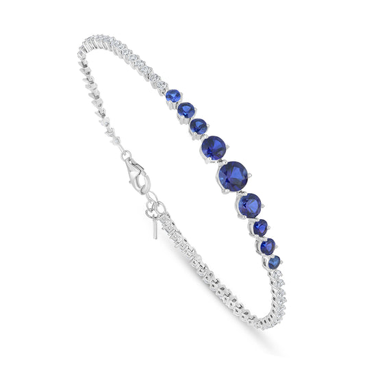 Sterling Silver 925 Bracelet Rhodium Plated Embedded With Sapphire Corundum And White Zircon