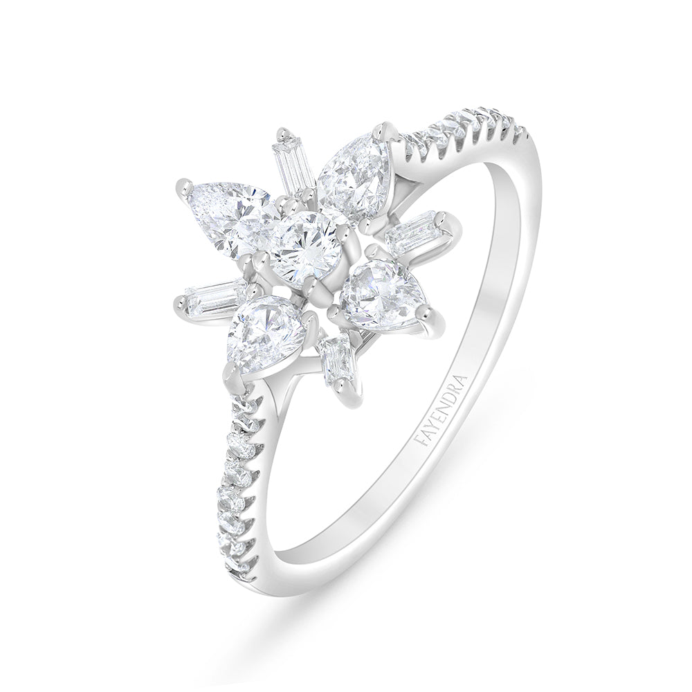 Sterling Silver 925 Ring Rhodium Plated Embedded With White Zircon